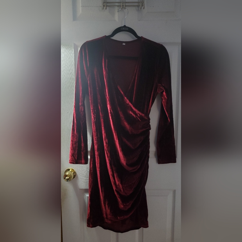 Crimson Wrap Velveteen Dress